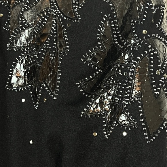 Vinatge Nolan Miller Chic Suit Wool Embllished With Rhinestone Snake skin Beads - Picture 5 of 11
